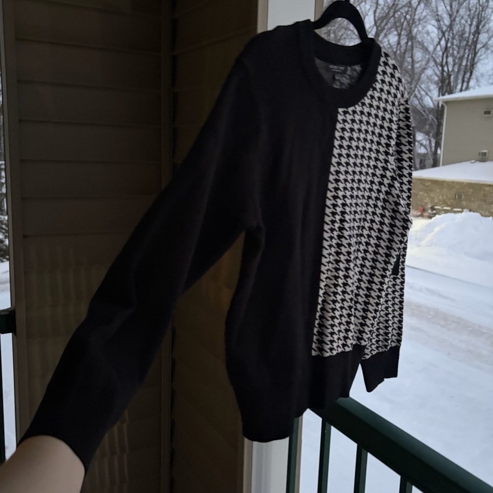 🆕🖤🤍 Liverpool Los Angeles Black White Houndstooth Colorblock Knit Sweater Size M - Picture 11 of 16